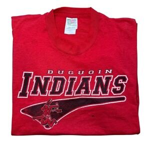 Vintage 90s DuQuoin Indians T-Shirt Fruit of the Loom m Red Single Stitch School